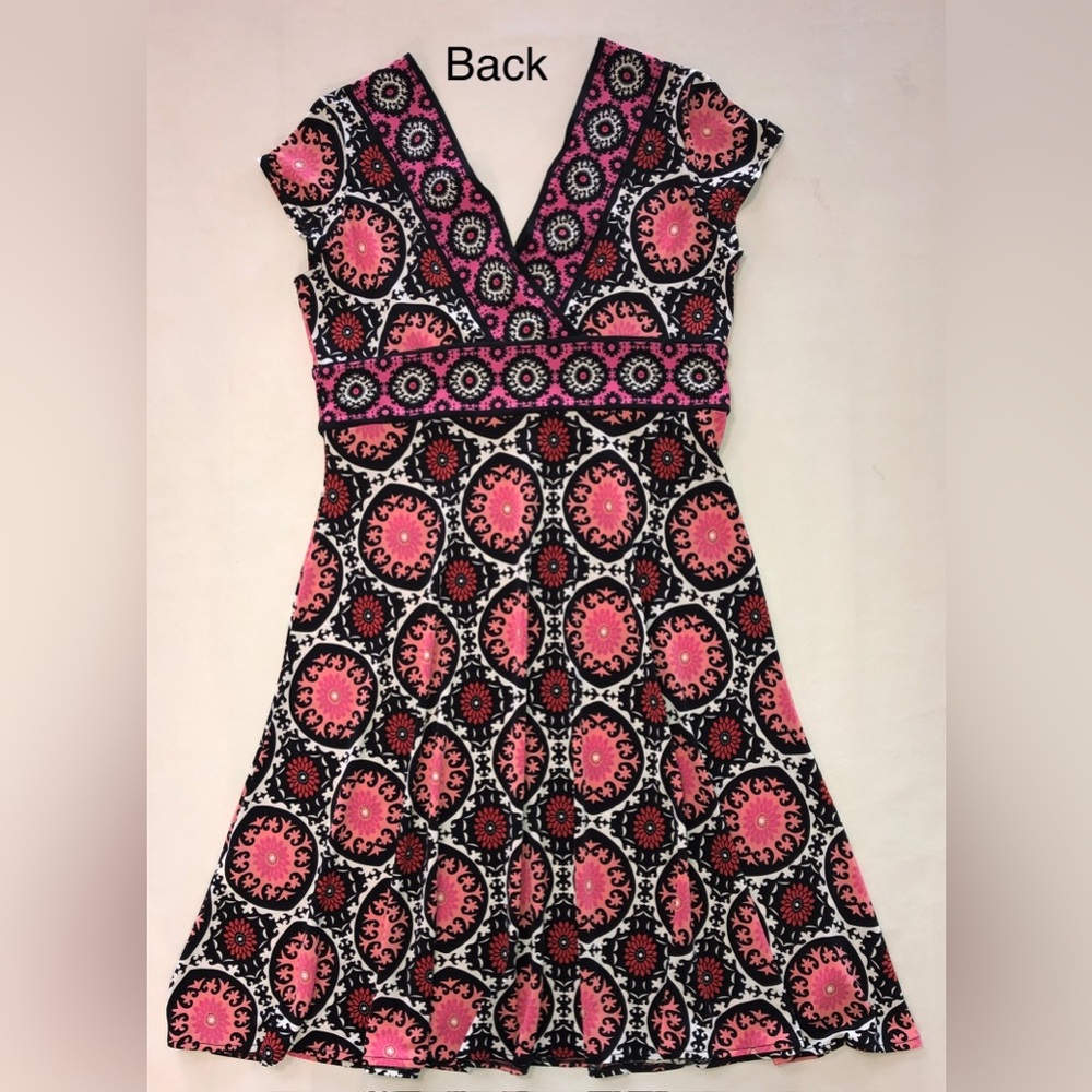 LONDON TIMES Medallion Print Pull-on Stretch Wrap Bodice Cap Sleeves Dress (8P) - Picture 8 of 16